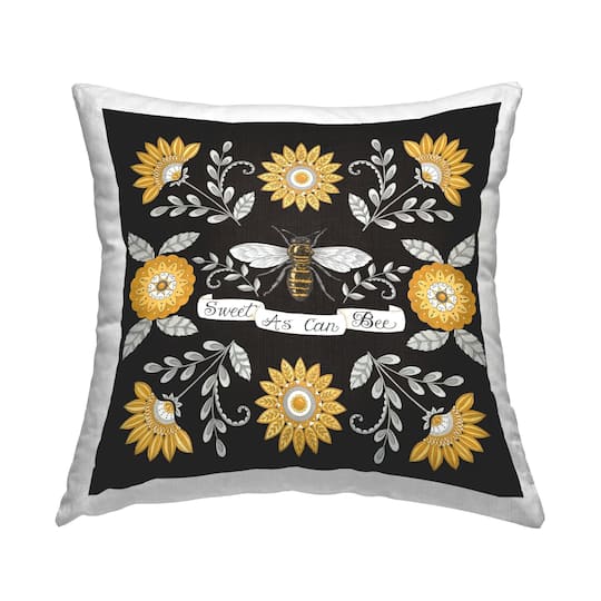 Stupell Industries Sweet As Can Bee Vintage Boho Floral Pattern Throw Pillow, 18" x 18"